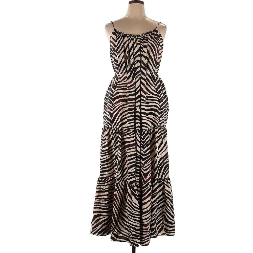 Banana Republic Heritage Canna Silk Dress Brown Zebra Maxi Dress Pockets M - Picture 3 of 9